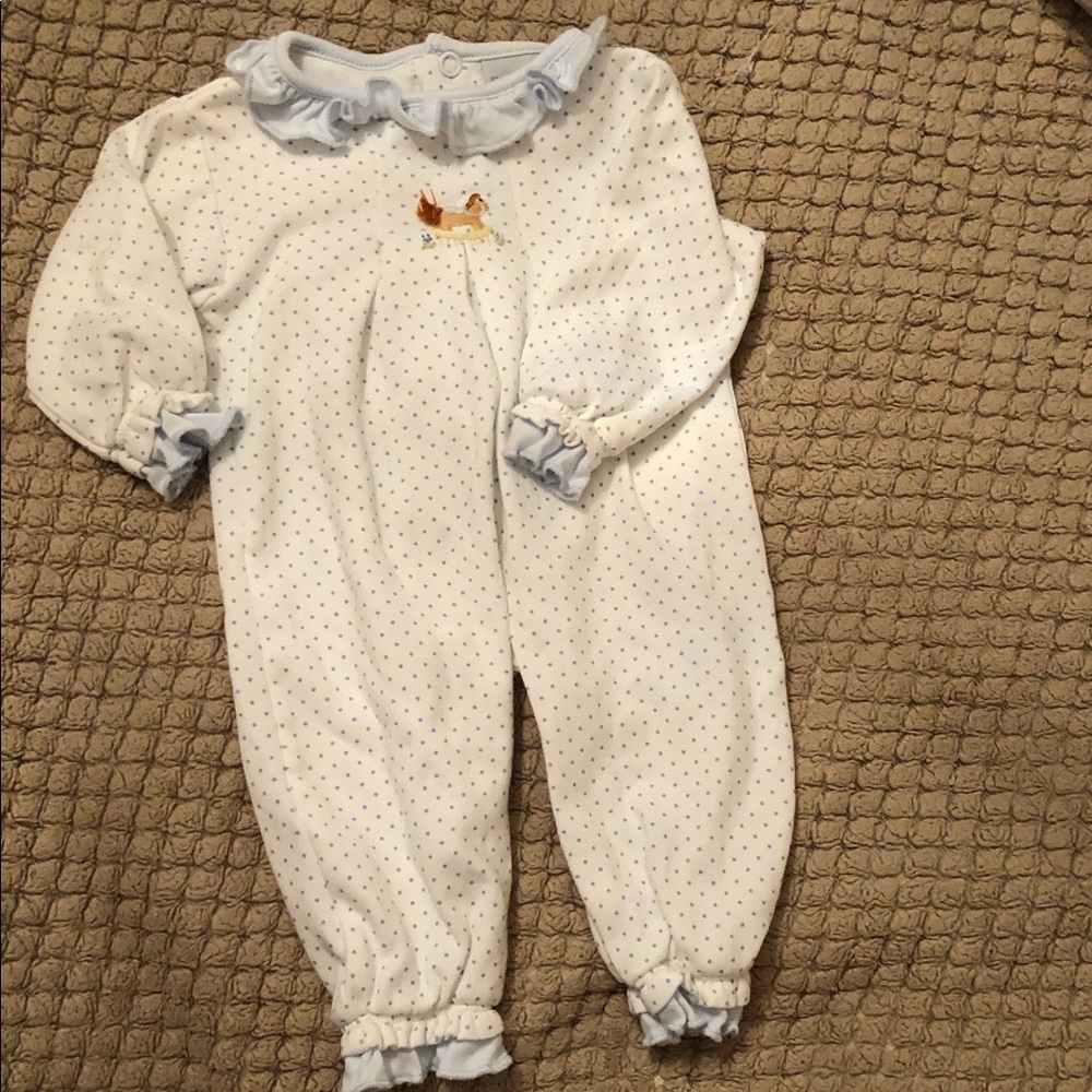 Squiggles by Charlie Blue Polka Dot Baby One-Piece with Ruffle Collar